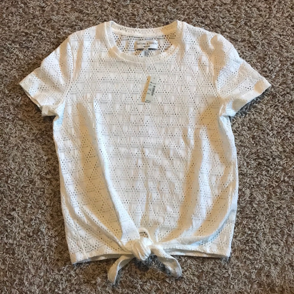 Madewell Modern Tie-Front Tee Geo-Eyelet NWT XS - Picture 3 of 8